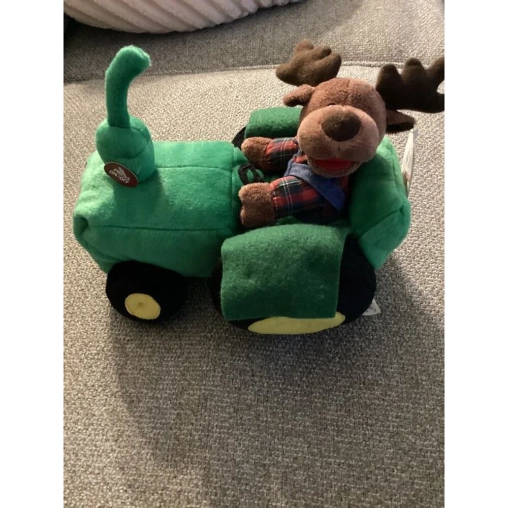 Dan Dee Animated Plush Reindeer Driving Green Tractor Sings Grandma Got Run Over